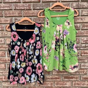 NY&Company- sleeveless tops - round neck, pleated - ready for spring! Set of 2